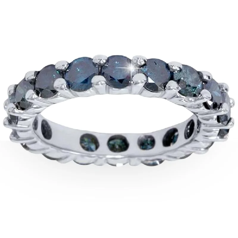 Rings with topaz stones for icy blue -3ct Blue Diamond Eternity Ring 14K White Gold