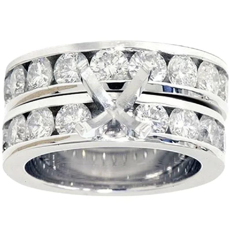 Rings with herkimer diamonds for raw clarity -3ct Diamond Engagement Semi Mount Wedding Ring Set White Gold Channel Set