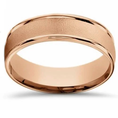 Rings with delicate filigree sapphire settings -6mm Brushed Round Polished Edge 14k Rose Gold Wedding Band