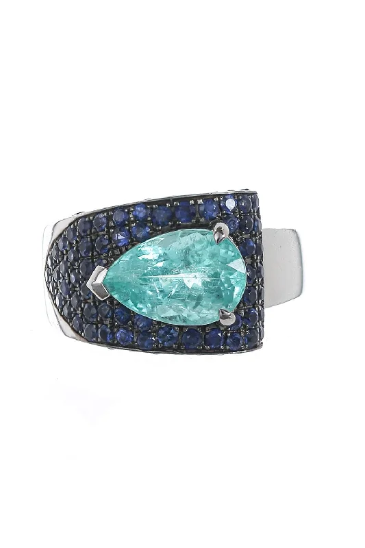 Rings with gothic-inspired skull motif details -Blue Sapphire Paraiba Ring