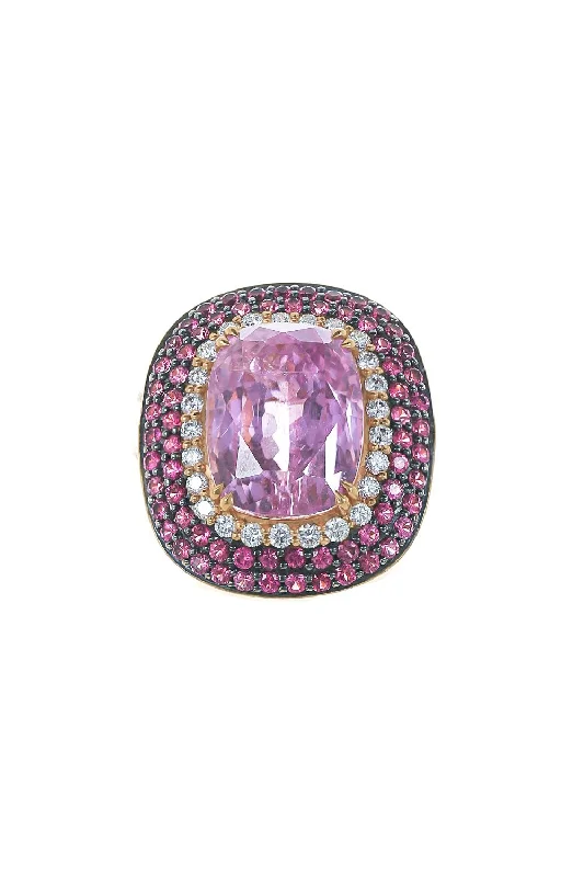 Rings with sunburst citrine for radiant appeal -Diamond Ruby Kunzite Ring