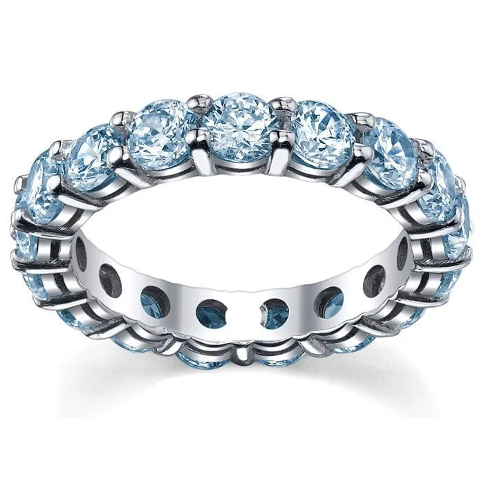 Rings with delicate filigree sapphire settings -Aquamarine Anniversary Ring