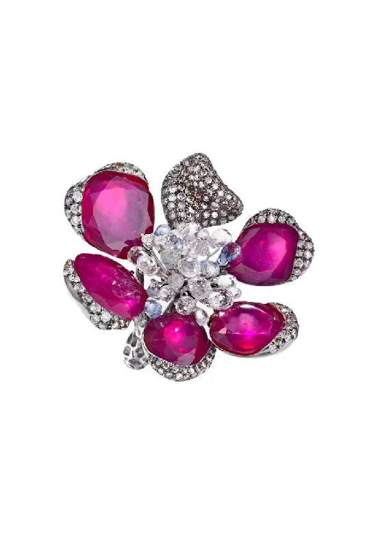 Minimalist rings with tiny diamond dot accents -Africa Ruby Slices Wild Orchid Ring