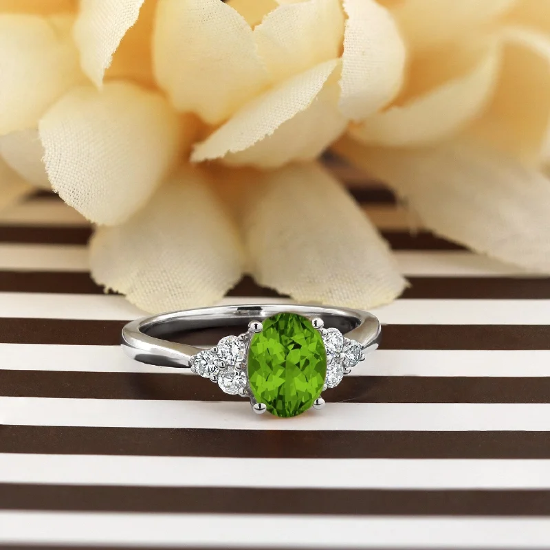 Titanium rings with rugged brushed metal look -Auriya 1 1/10ct Oval Peridot and Diamond Engagement Ring 1/4ctw 14k Gold