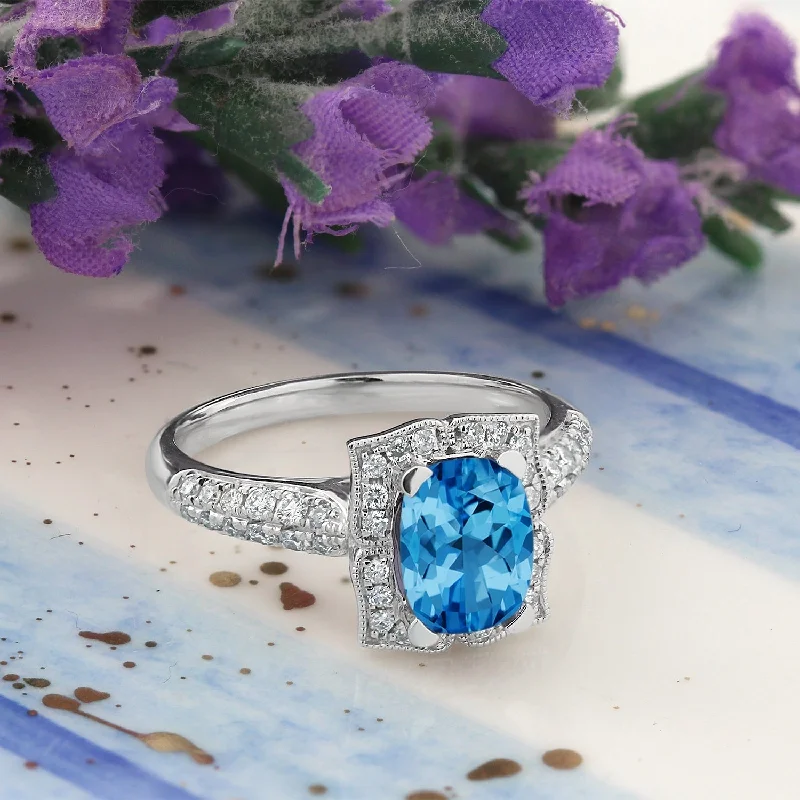 Sterling silver rings with vibrant turquoise stones -Auriya 1 3/8ct Fancy Cushion-cut Swiss Blue Topaz Halo Diamond Engagement Ring 1/3ctw 14k Gold