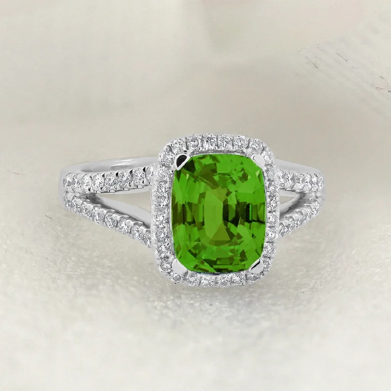 Rings with gothic rose quartz for drama -Auriya 1 5/8ct Cushion-cut Peridot and Halo Diamond Engagement Ring 3/8cttw 14K Gold