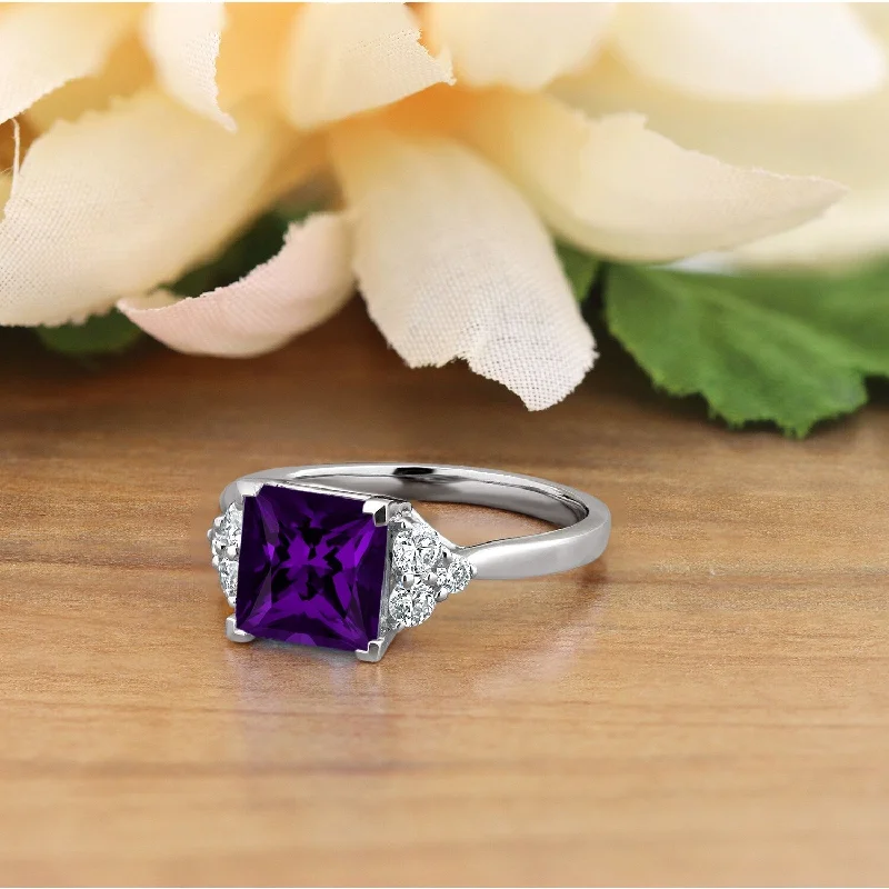 Rings with birthstone clusters for personalization -Auriya 1 7/8ct Princess-cut Purple Amethyst and Diamond Engagement Ring 1/3ctw 14k Gold