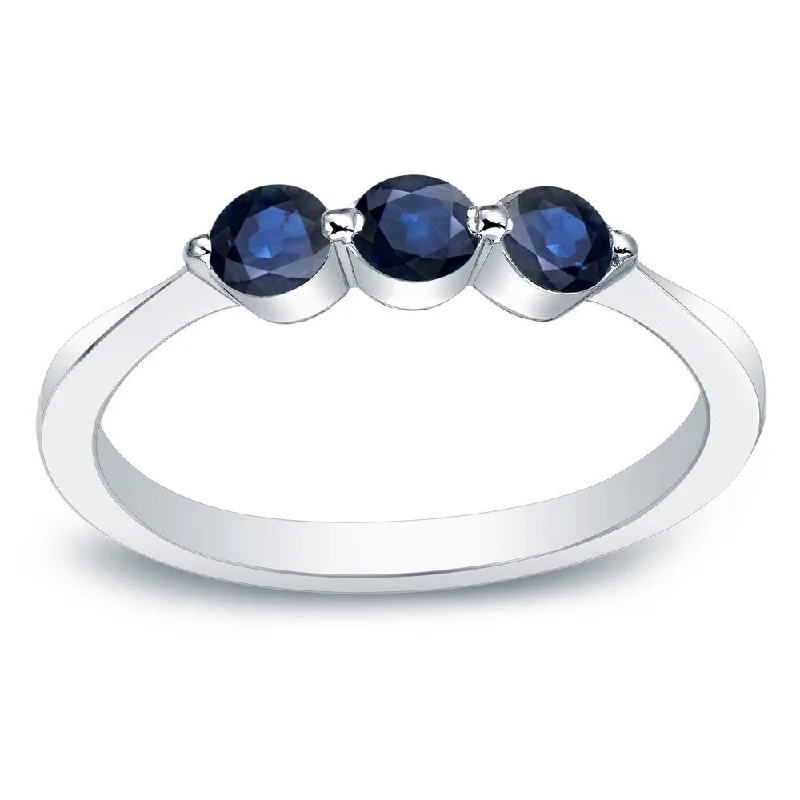 Rings with pave-set gemstones for brilliance -Auriya 10k Gold 3/4ct Sapphire 3-stone Wedding Band