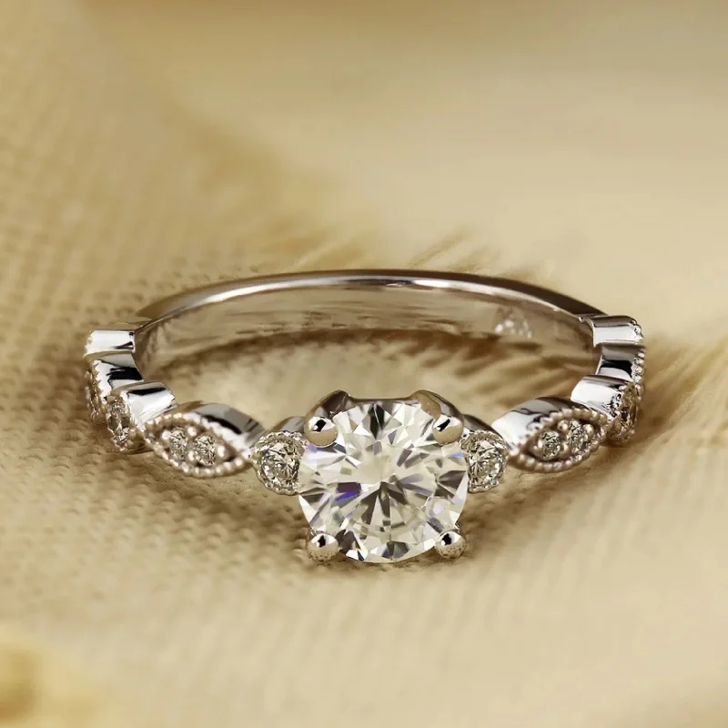 Rings with vintage-inspired rose-cut diamonds -Auriya 14k Gold 1/2ct Vintage Round Moissanite Engagement Ring