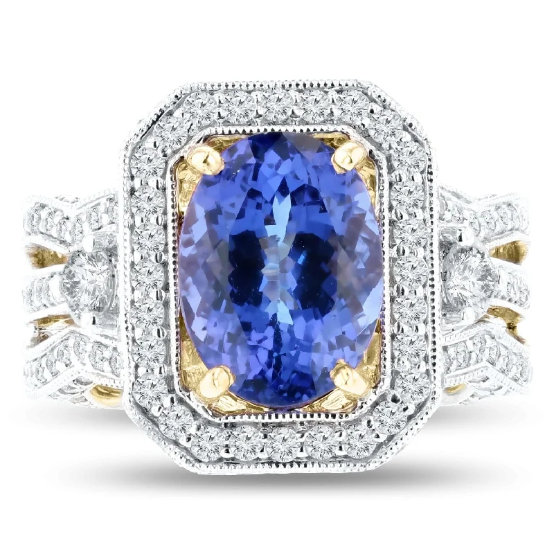 Rings with matte gold for subtle luxury -Auriya 14k Two Tone Gold 4 1/3ct Tanzanite and 2 1/8ct TDW Diamond Ring