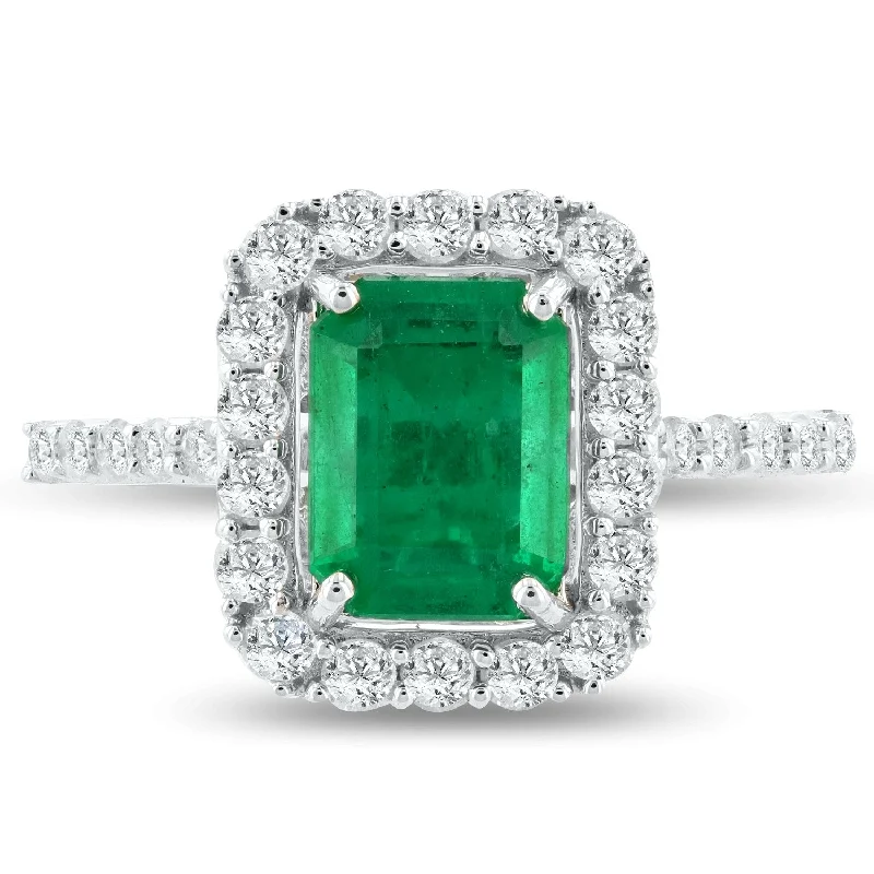 Platinum rings with sparkling sapphire center stones -Auriya 14k White Gold 1 1/3ct Emerald and 1/2ct TDW Diamond Ring