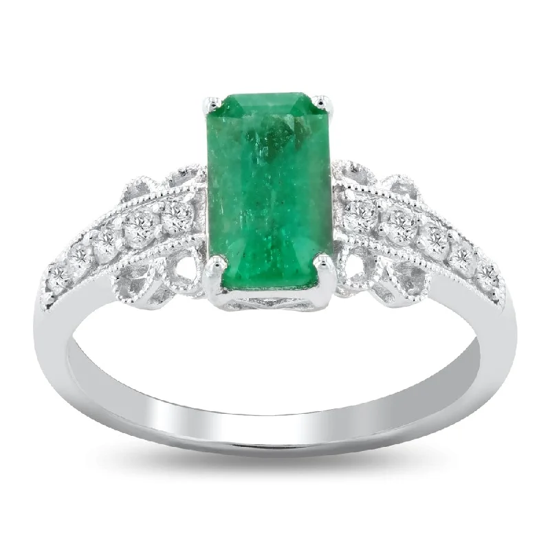 Rings with agate slices for earthy style -Auriya 14k White Gold 1 1/3ct Emerald and 1/5ct TDW Diamond Ring