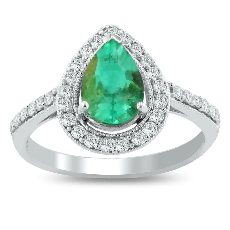 Rings with moonstone gems for ethereal glow -Auriya 14k White Gold 1 1/5ct Emerald and 1/3ct TDW Diamond Ring