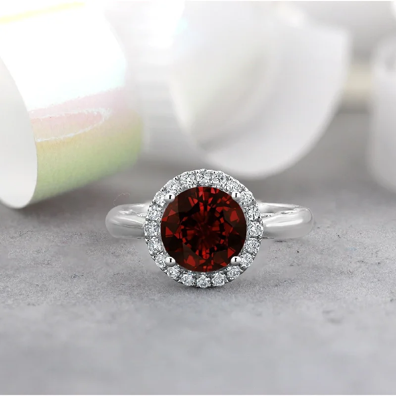 Rings with pave ruby for dazzling sparkle -Auriya 2 1/2ct Round Garnet Gemstone and Halo Diamond Engagement Ring 1/4ctw 14k Gold