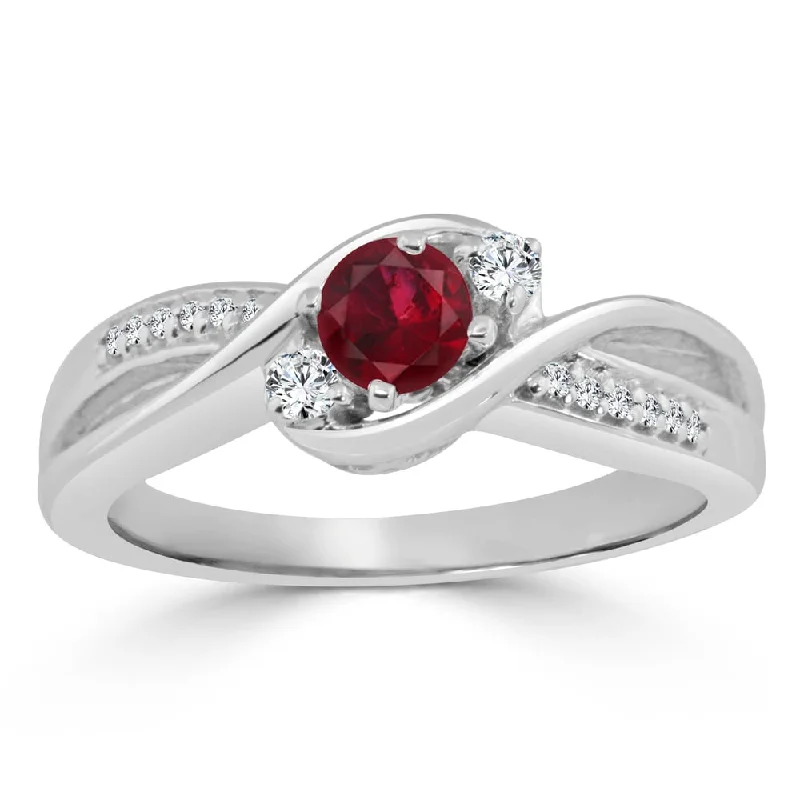 Rings with vintage claw prongs for elegance -Auriya 2/5ct Red Ruby 1/10cttw 3-Stone Diamond Engagement Ring 14k Gold