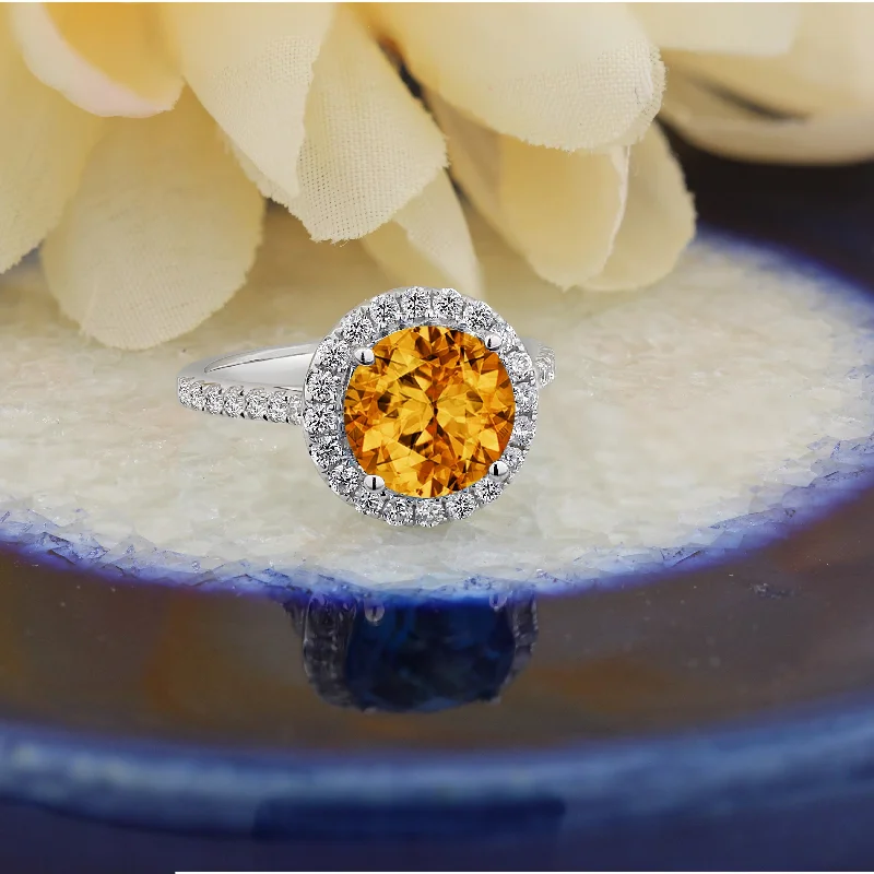 Rings with wide bands for statement wear -Auriya 3 1/3ct Fancy Round Citrine and Halo Diamond Engagement Ring 5/8ctw 14k Gold