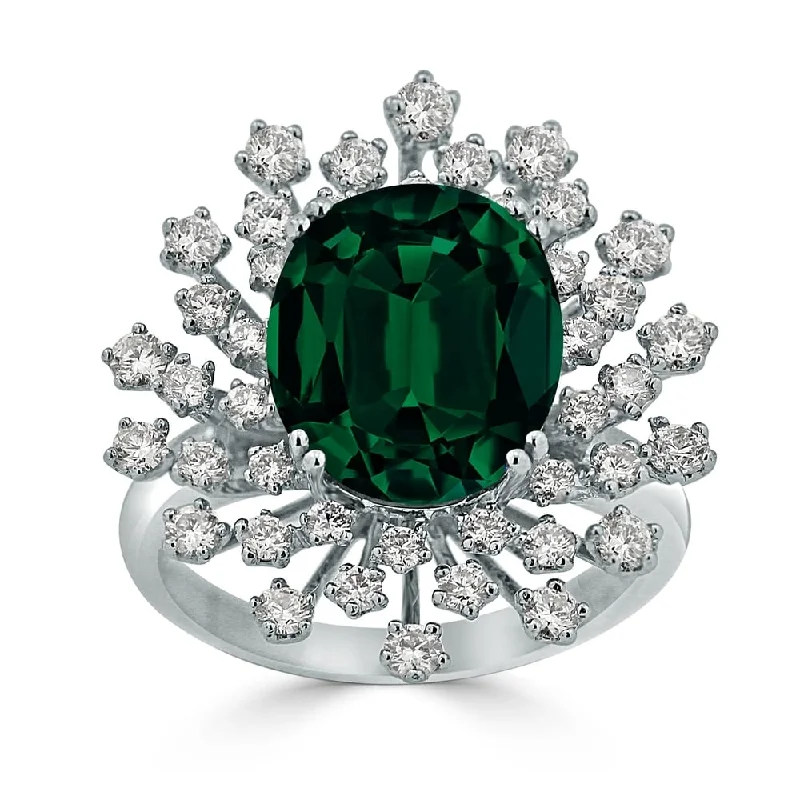 Rings with wide bands for statement wear -Auriya 3 3/4ct Oval-cut Emerald and Halo Diamond Ring 1ctw 18K Gold