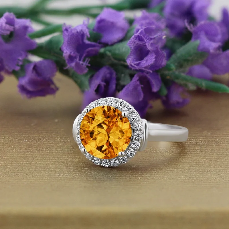 Rings with tiger eye for warm tones -Auriya 3 5/8ct Round Citrine and Halo Diamond Engagement Ring 1/4ctw 14k Gold