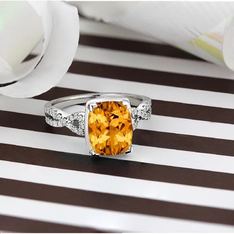 Rings with herkimer diamonds for raw clarity -Auriya 3 9/10ct Cushion-cut Citrine Diamond Engagement Ring 1/5ctw 14k Gold