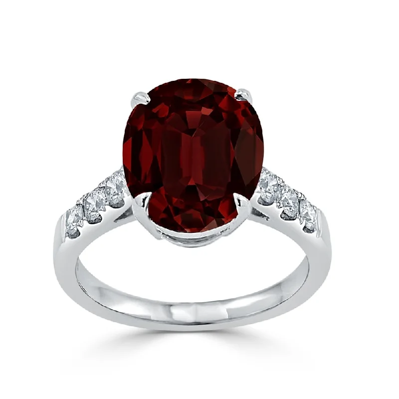 Rings with polished onyx for sleek contrast -Auriya 4 7/8ct Oval-cut Red Garnet and Diamond Ring 3/8ctw 18K Gold