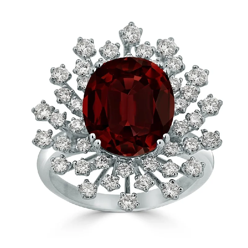 Rings with bold ruby stones for drama -Auriya 4 7/8ct Oval-cut Red Garnet and Halo Diamond Ring 1ctw 18K Gold