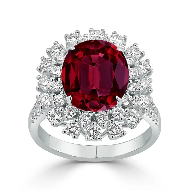 Rings with matte gold for subtle luxury -Auriya 6 1/2ct Oval-cut Ruby and Halo Diamond Ring 1 3/8ctw 18K Gold