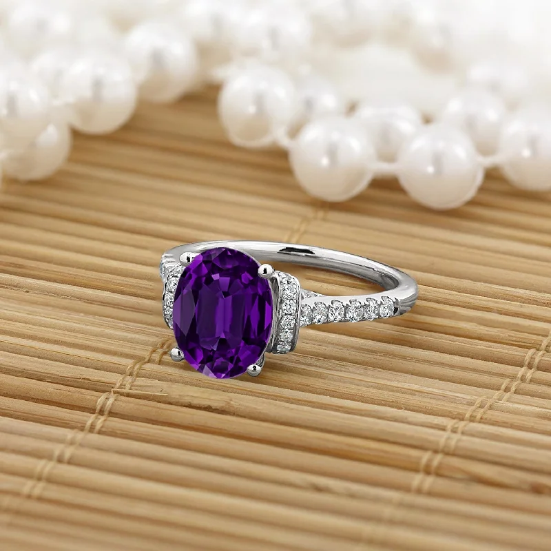 Rings with rough opal for organic shine -Auriya Modern 1 3/8ct Oval Purple Amethyst and Diamond Engagement Ring 3/8cttw 14k Gold