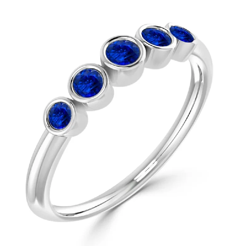 Rings with double bands for modern twist -Auriya Petite Stackable 1/4ct Blue Sapphire 5-Stone Wedding Anniversary Band 10K Gold