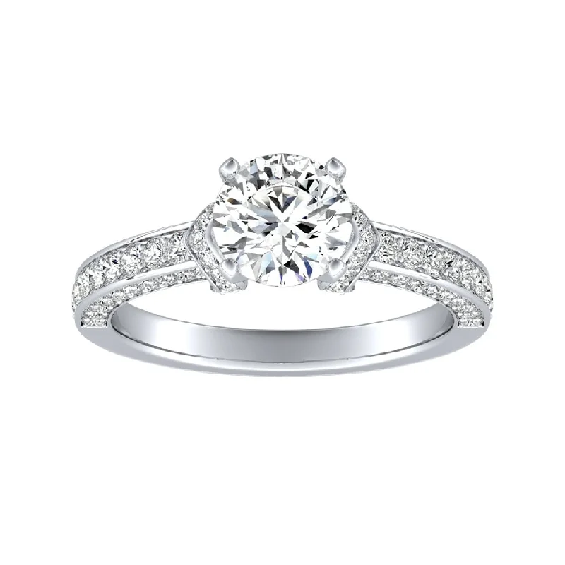 Dainty rings with subtle engraved star motifs -Auriya Round 1/2ct Moissanite and 3/8ct TDW Diamond Engagement Ring 14K Gold