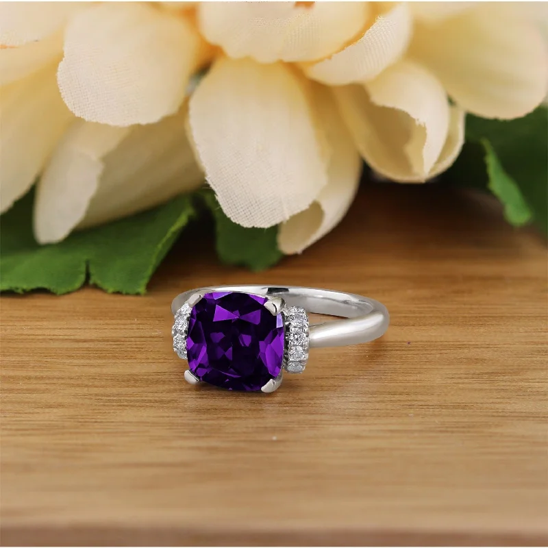 Rings with hexagon-cut stones for trendiness -Auriya Unique 2ct Cushion-cut Purple Amethyst and Diamond Engagement Ring 1/5cttw 14k Gold