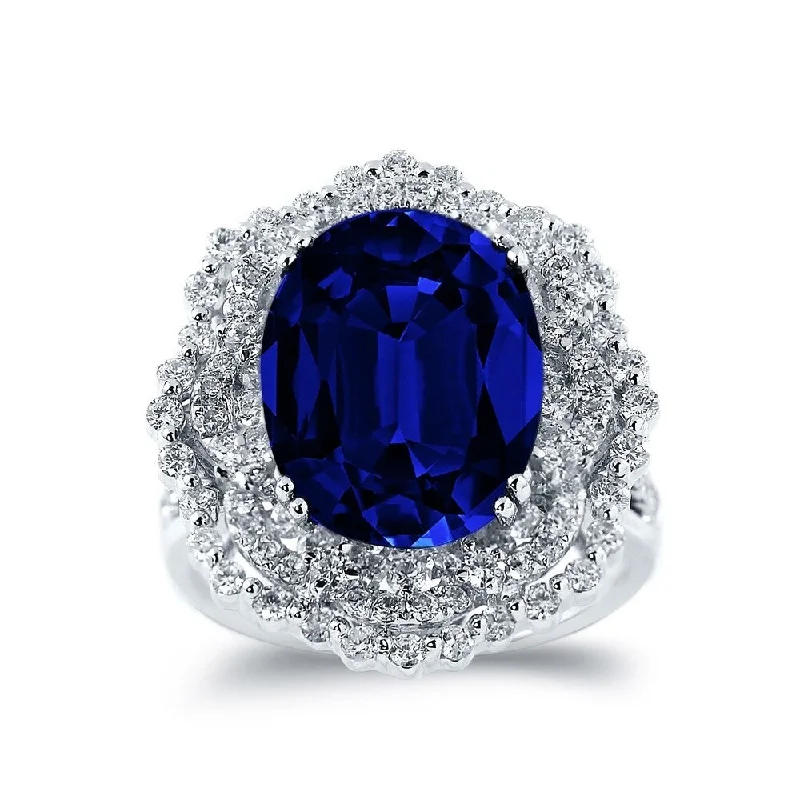 Rings with wide bands for statement wear -Auriya Unique 8 1/4ct Royal Blue Sapphire Halo Diamond Engagement Ring 1 1/3ct TDW 18k Gold