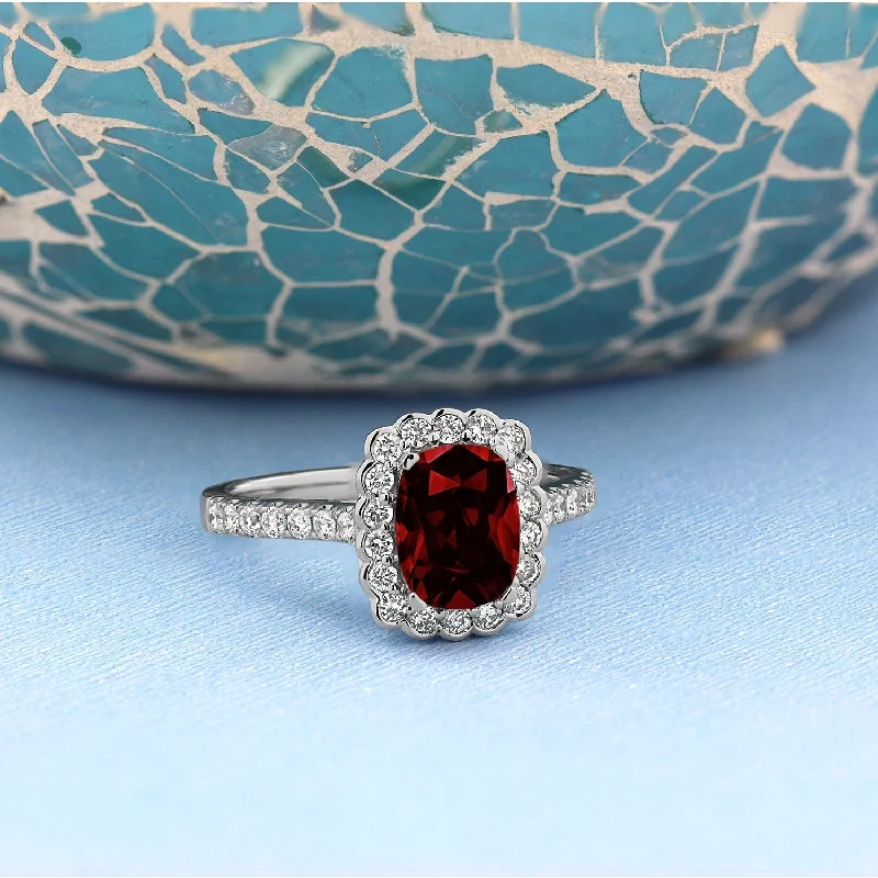 Rings with carved turquoise for artistic flair -Auriya Vintage 1 1/3ct Cushion-cut Garnet Halo Diamond Engagement Ring 1/2ctw 14k Gold