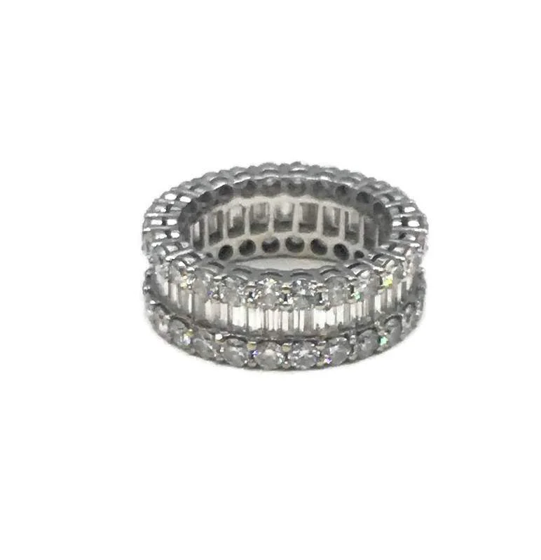 Rings with vintage-inspired rose-cut diamonds -BAGUETTE AND ROUND DIAMOND ETERNITY BAND