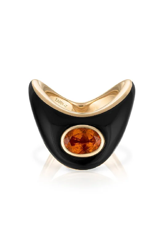 Stackable rings with mixed metal finishes -Big ZAHA Onyx Citrine Ring