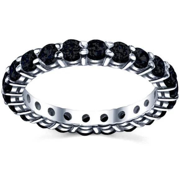 Rings with hematite for sleek metallic sheen -Black Diamond Eternity Band 2.00cttw