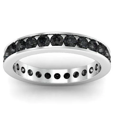 Rings with polished onyx for sleek contrast -Black Diamond Eternity Ring in Channel Setting