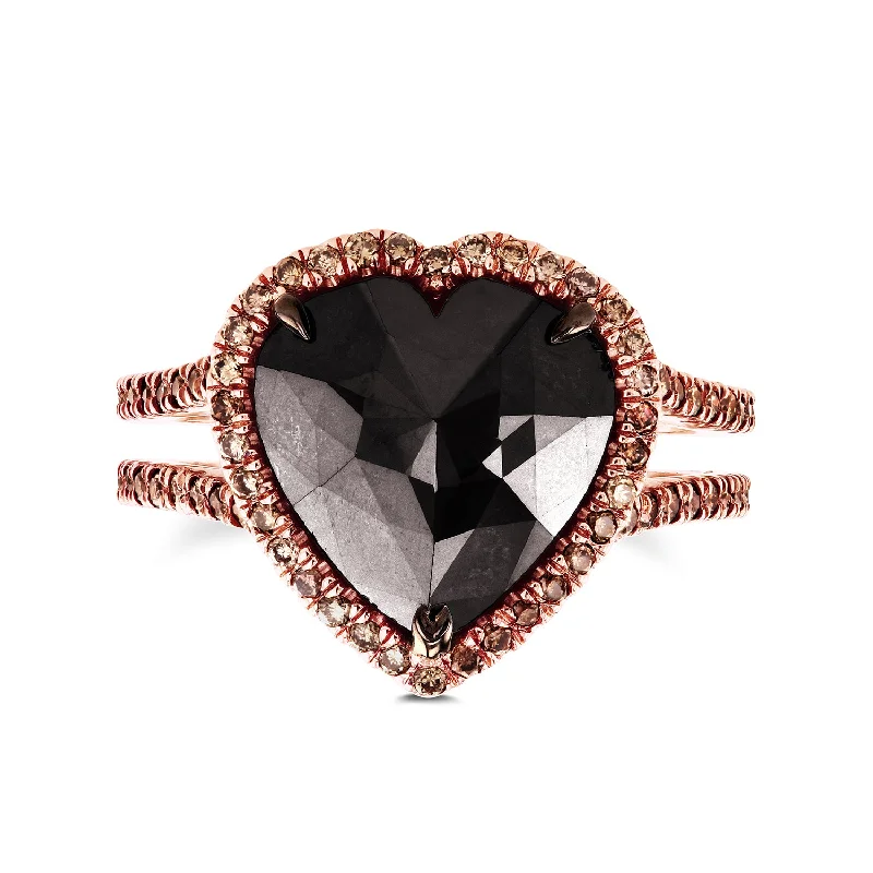 Rings with raw citrine for sunny charm -Black & Rose Heart Diamond Champagne Trim