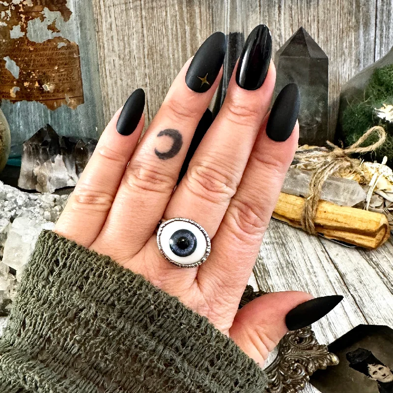 Rings with polished jade for smooth calm -Blue Iris Glass Eye Ring Silver Size 6 7 8 9 10  / Foxlark Collection