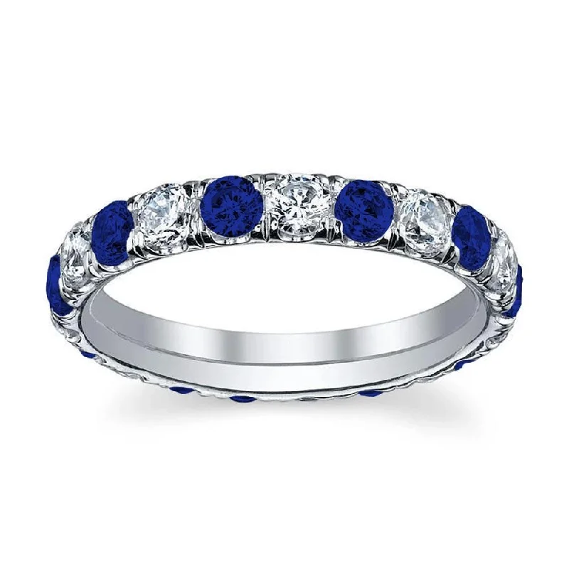 Rings with herkimer diamonds for raw clarity -Blue Sapphire and Diamond U-Pave Eternity Ring