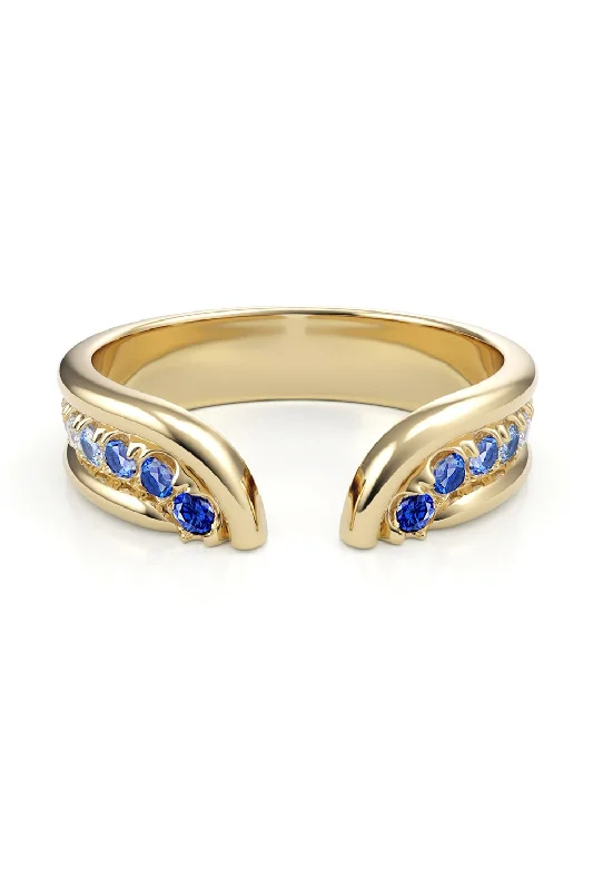 Rings with oxidized bands for vintage edge -BLUE SAPPHIRE KLEIN RING