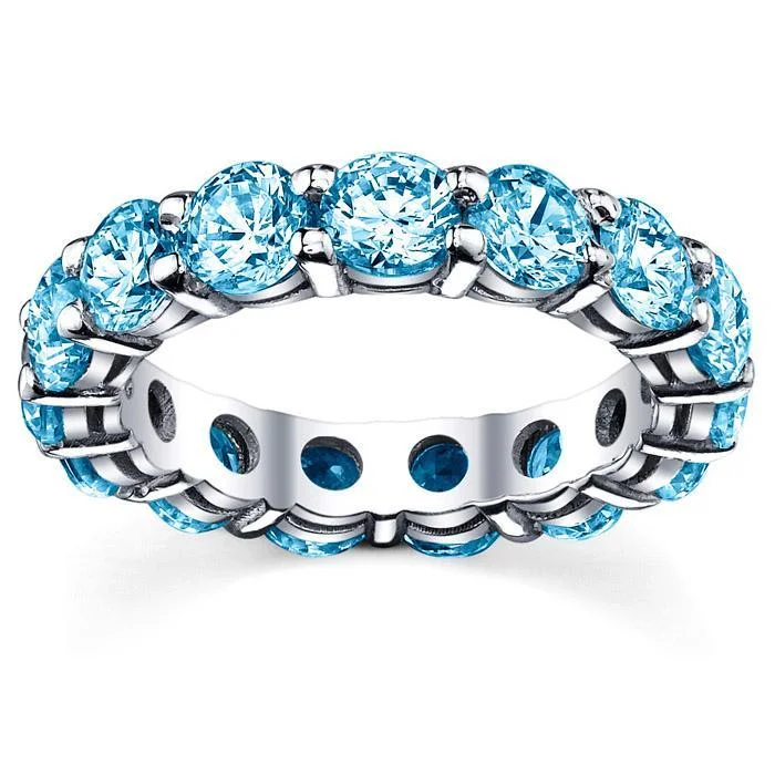 Rings with channel-set turquoise for color -Blue Topaz Anniversary Band