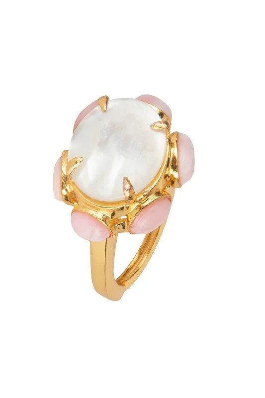 Rings with wide bands for statement wear -Pink Opal Harriet Ring