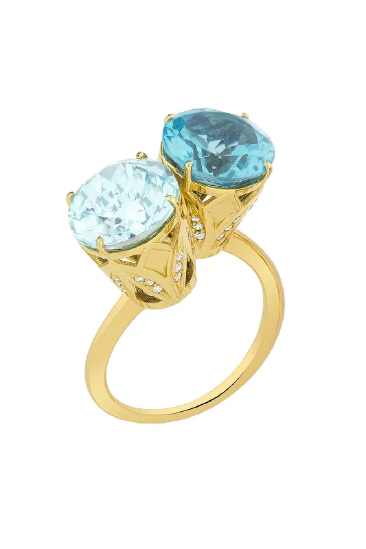 Rings with polished tourmaline for vibrant shine -Blue Topaz Tulip Ring