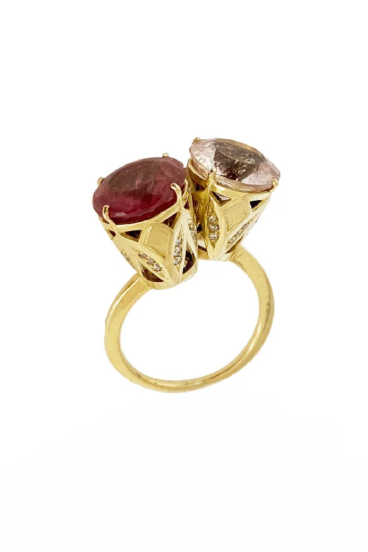 Rings with pave ruby for dazzling sparkle -Morganite Tulip Ring