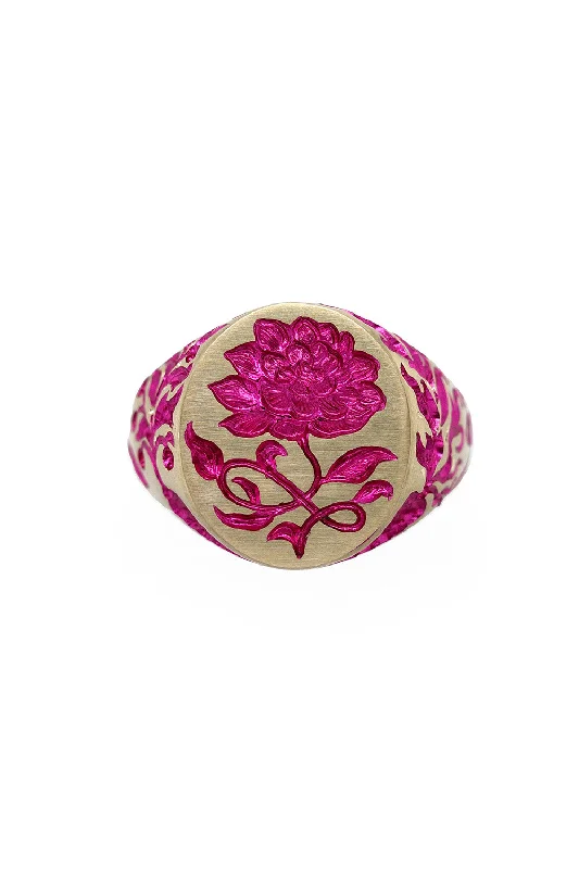 Rings with bold ruby stones for drama -Pink Peony Signet Ring