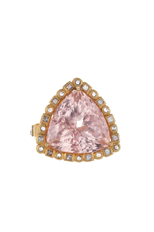 Rings with double bands for modern twist -Morganite Diamond Trinity Ring