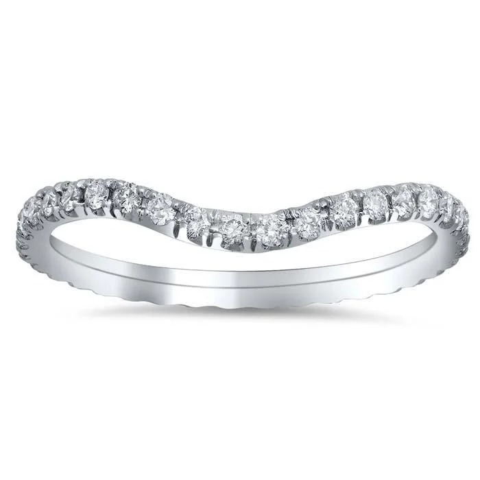 Rings with etched floral bands for detail -Curved Pave Diamond Eternity Band - 0.55 cttw