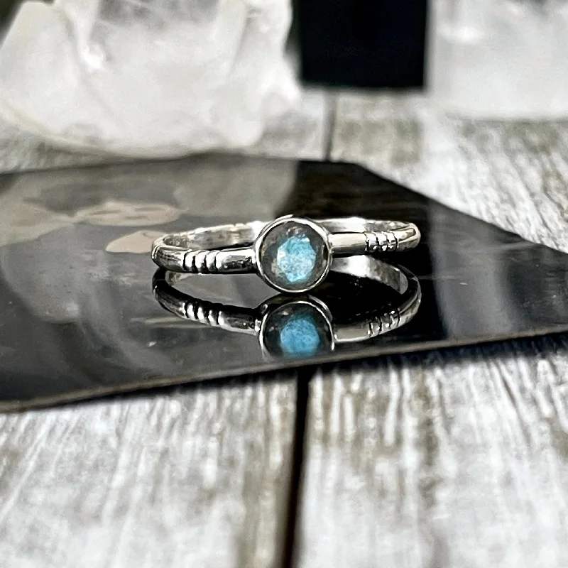 Rings with polished tourmaline for vibrant shine -Dainty Labradorite Ring Set in Sterling Silver Size 7 8 9 10