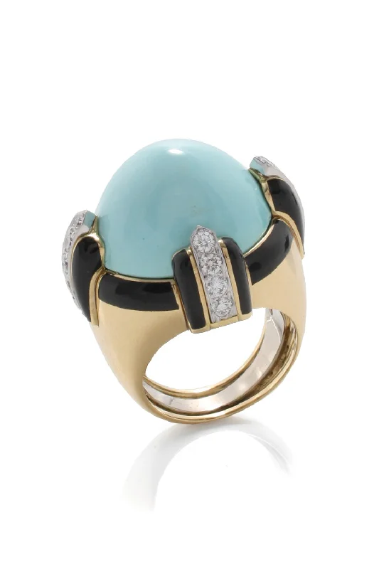 Stackable rings with mixed metal finishes -Turquoise Diamond Black Pantheon Ring