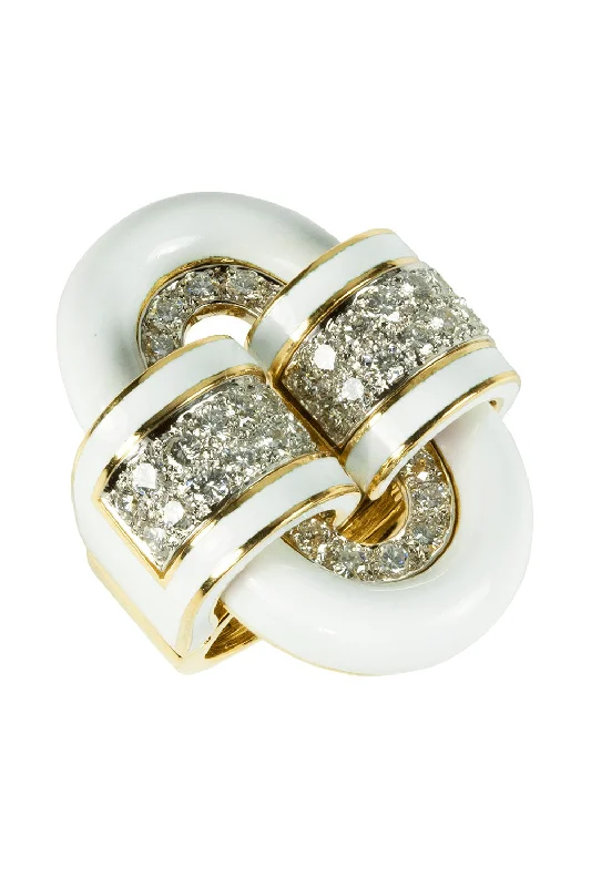 Rings with pave-set gemstones for brilliance -White Oval Buckle Ring